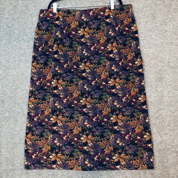 Straight Long Skirt Women 24W RL Richard Winter Floral On Black Back Zipper Slit - Picture 1 of 12
